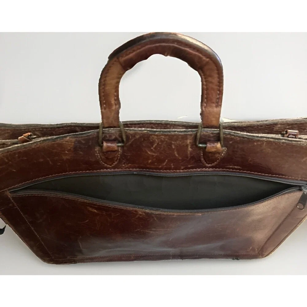 Vtg Renwick Canada Brown Leather Briefcase Attache Locking Flap Key Included